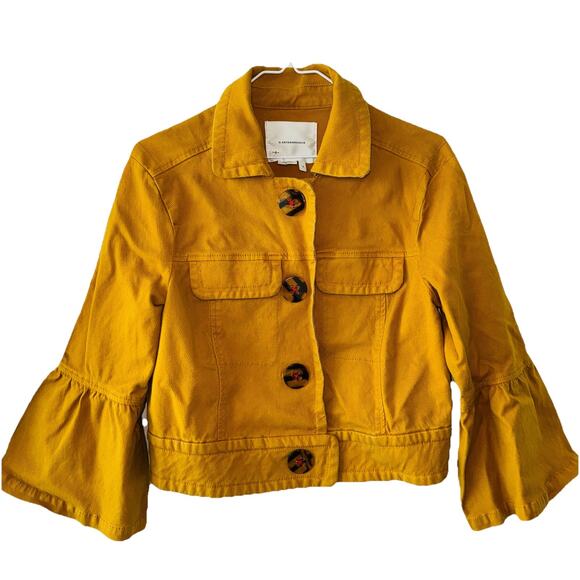 Anthropologie Jackets & Blazers - ANTHROPOLGIE Nora Flounce-Sleeved Trucker Short Jacket Small Mustard 3/4 Sleeve